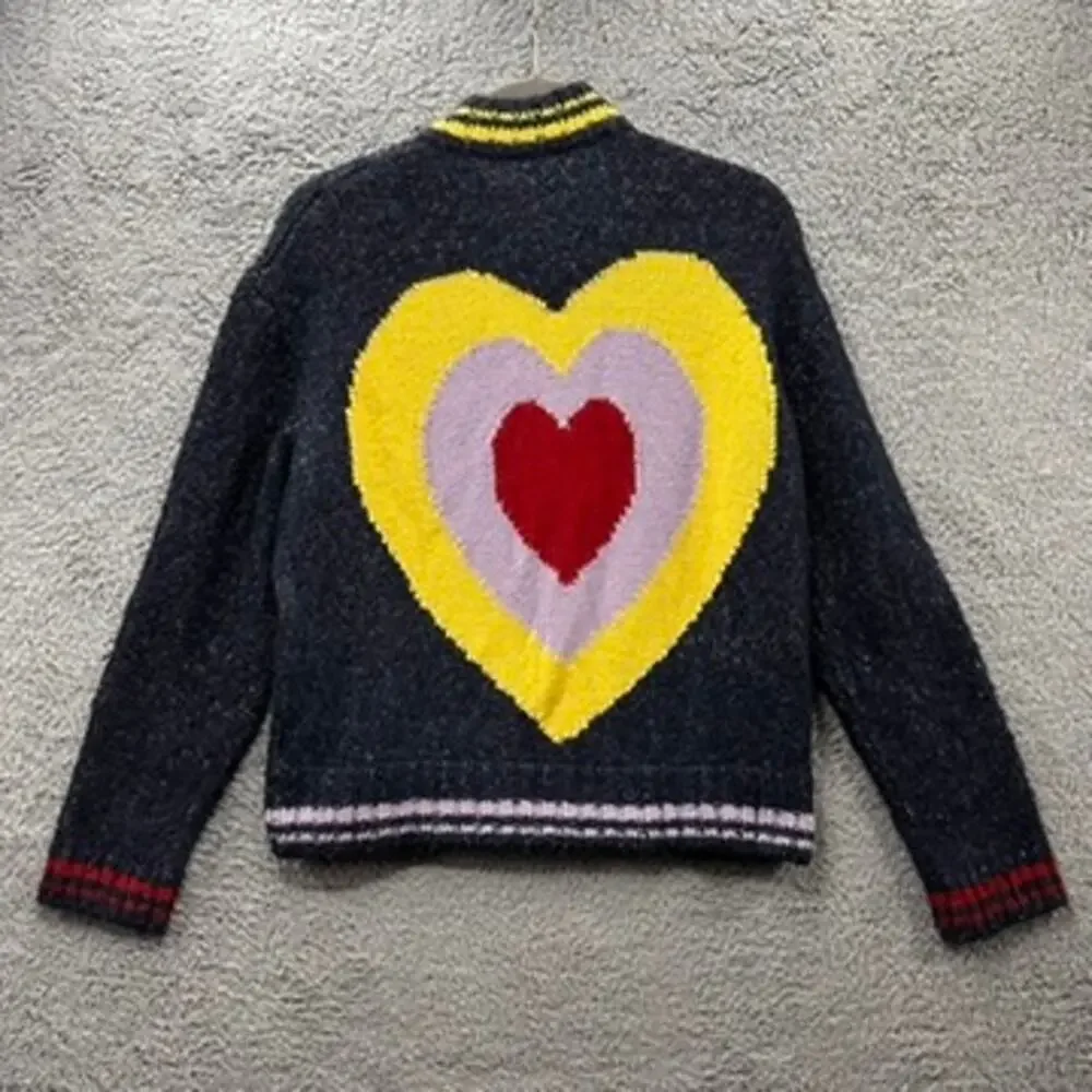 Urban Outfitters Ecoté Small Full Zip Bomber Sweater Large Heart‎ Design on Back